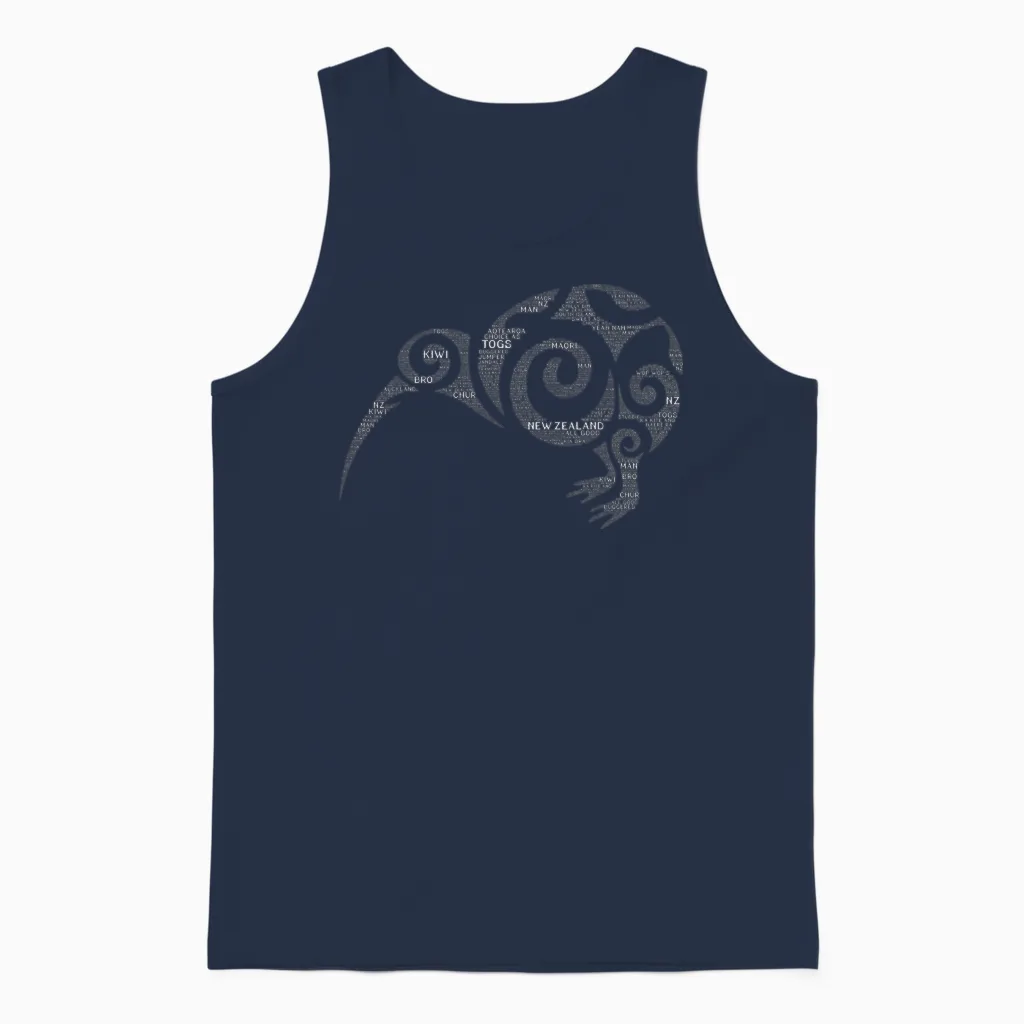 Kiwi New Zealand Slang Shirts for Maori Nz New Zealand T-Shirt, Black Unisex Tank Top in Navy