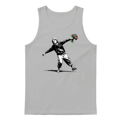 Banksy Protester Throwing Flowers Unisex Tank Top - Ash