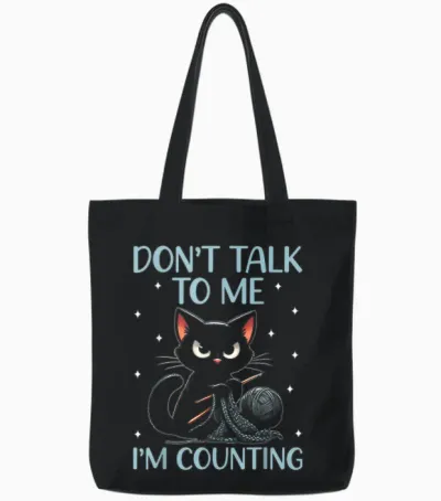 Don't Talk to Me I'm Counting Crochet Crocheting Cat Tote Bags - Black