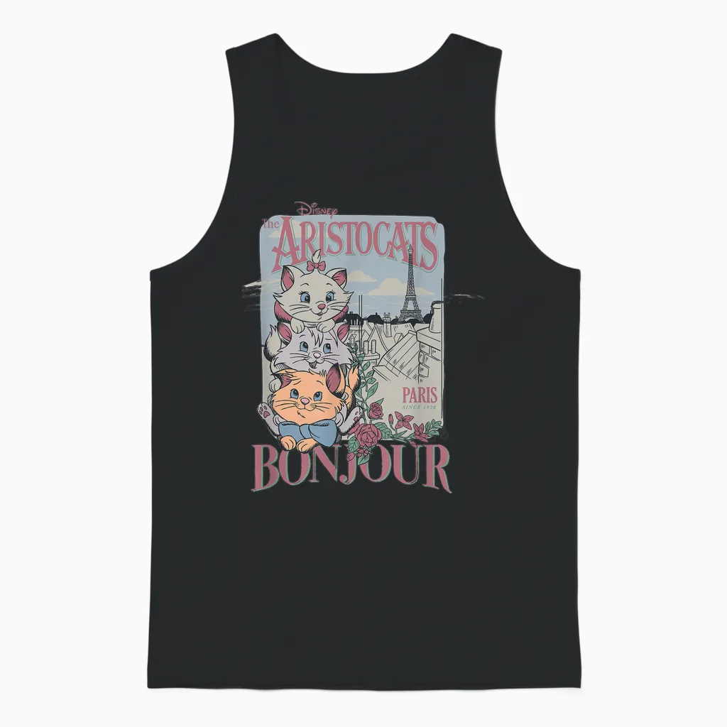 Disney the Aristocats Bonjour Paris Since 1979 Vintage Ad Unisex Tank Top in Black