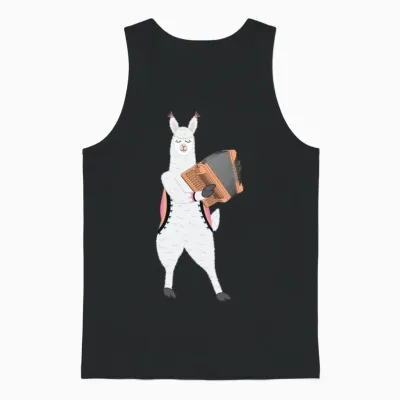 Cute Alpaca Llama Playing Accordion Musician Gift Unisex Tank Top - Black