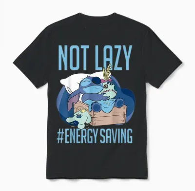 Disney Lilo & Stitch Not Lazy Energy Saving Unisex T-Shirt - Black