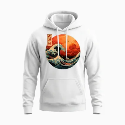 The Great Wave Kanagawa Streetwear Japanese T-Shirt, Black, S Unisex Hoodie - White