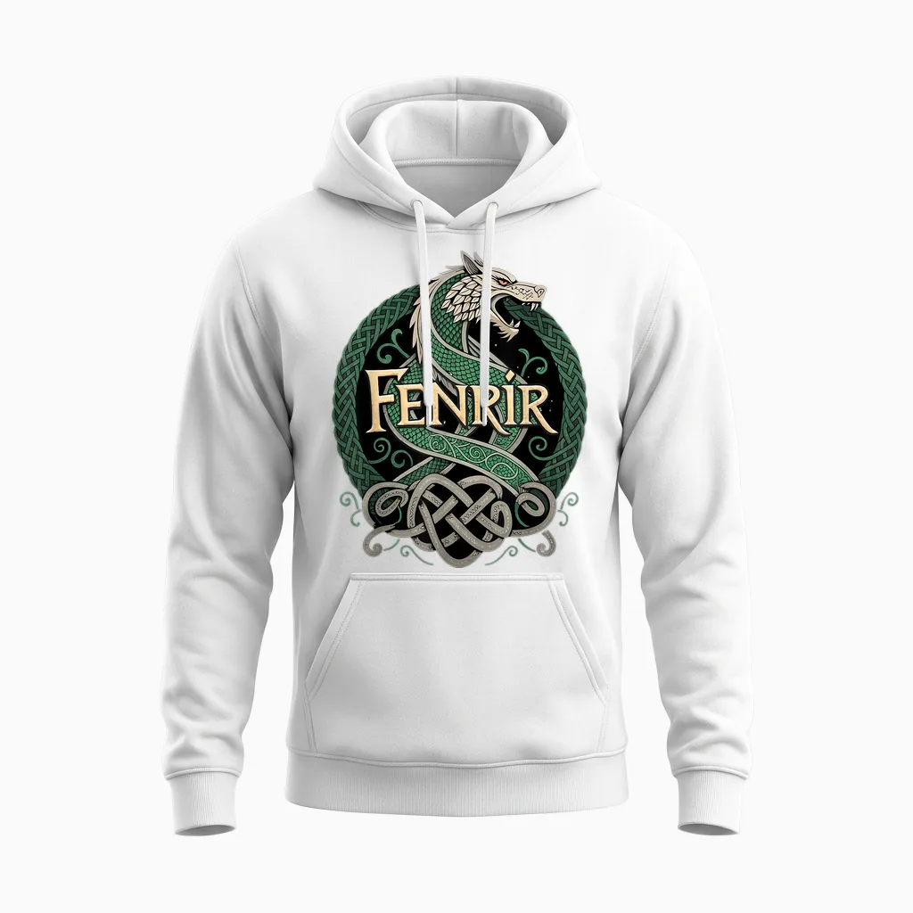 Fenrir Rustic Celtic Knot T-Shirt, Black, S Unisex Hoodie in White