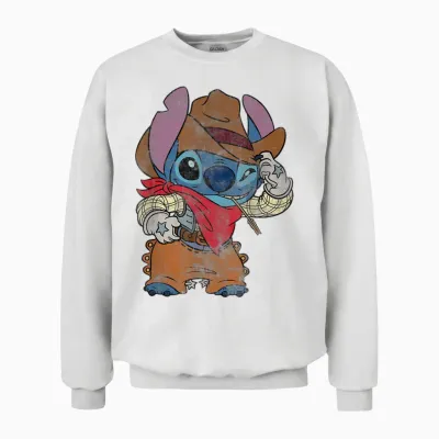 Disney Stitch Cowboy Costume Western Vintage Look T-Shirt, Black, S Unisex Sweatshirt - White
