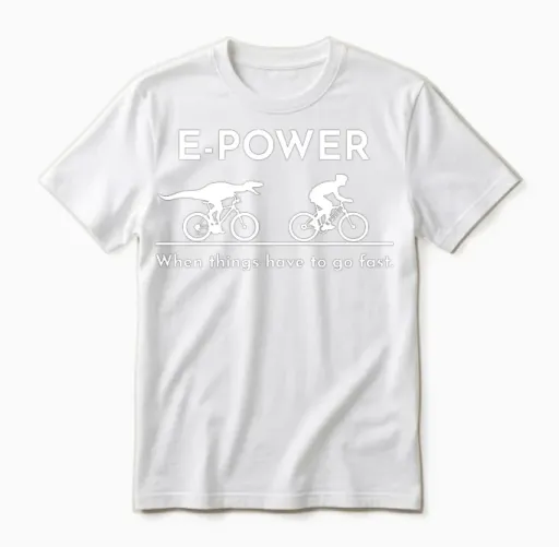 Velociraptor Chasing E-Biker Unisex T-Shirt in White