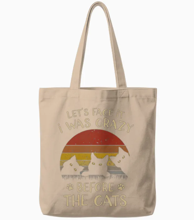 Funny Crazy Before Cats Graphic Tote Bags in Natural