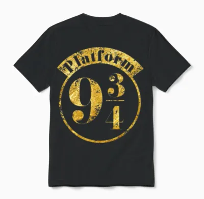 Harry Potter Platform 9 3/4 Gold Unisex T-Shirt - Black