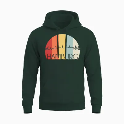 Hamburg Skyline Retro Unisex Hoodie - Forest