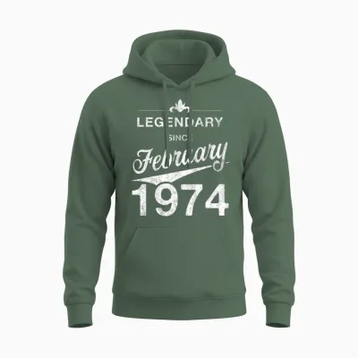 50th Birthday 50 Year Old Born February 1974 Gift Unisex Hoodie - Military Green