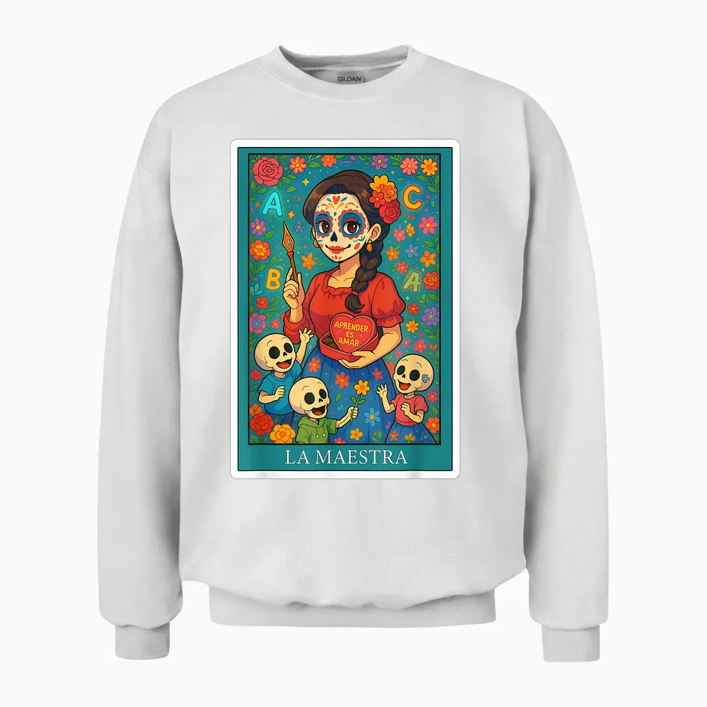 La Maestra | Spanish-Mexican Bingo Card Funny Gifts Unisex Sweatshirt in White