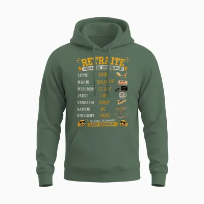 Cadeau Retraité Homme Drole Retraite Programme Hebdomadaire Unisex Hoodie - Military Green