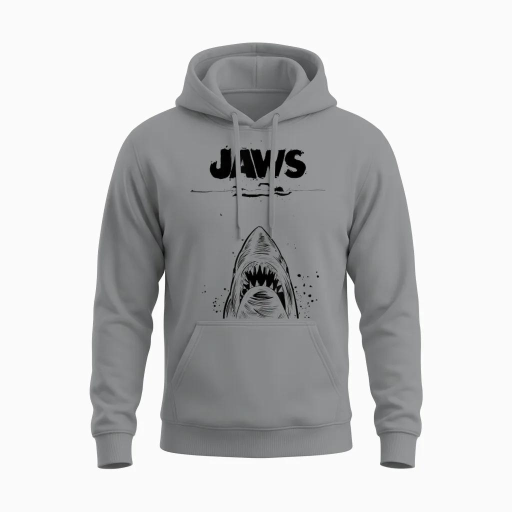 Jaws 50th Anniversary Poster Black & White Sketch 2-Sided Unisex Hoodie in Sport Grey