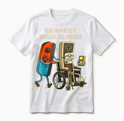 Respect Your Elder Funny Gamer Controller Vintage Style Unisex T-Shirt - White