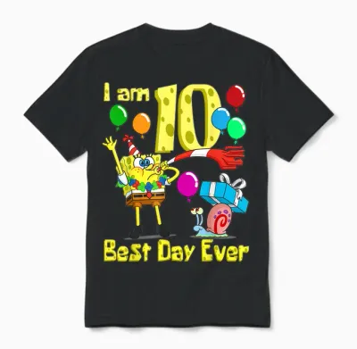 Mademark X Spongebob Squarepants - Spongebob I Am 10 Years Old Birthday Party Unisex T-Shirt - Black