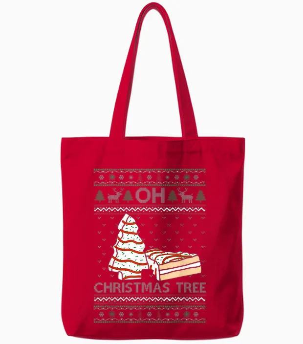 Oh Christmas Tree Cakes Debbie Becky Jen Cake Lovers Xmas Tote Bags in Red