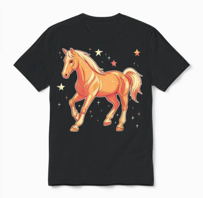 Pferd Mit Sternen Pferdemotiv Pferde Mädchen Unisex T-Shirt in Black