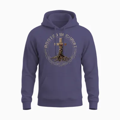 Rooted in Christ Shirt, Jesus Shirt, Vintage Cross Christian Unisex Hoodie - Heather Sport Dark Navy