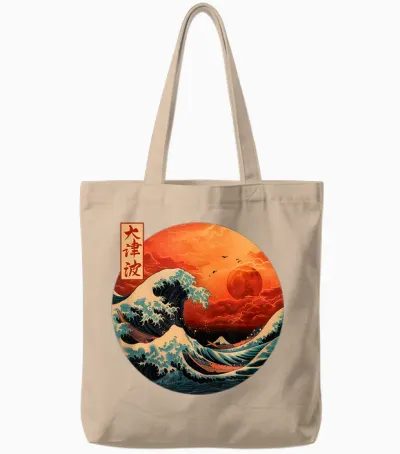 The Great Wave Kanagawa Streetwear Japanese T-Shirt, Black, S Tote Bags - Natural