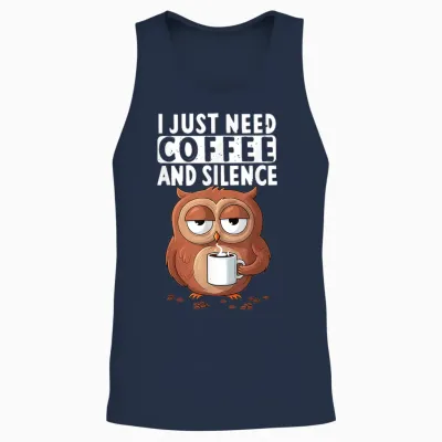 I Just Need Coffee and Silence X Uhu Bird Coffee Owl Unisex Tank Top - Navy