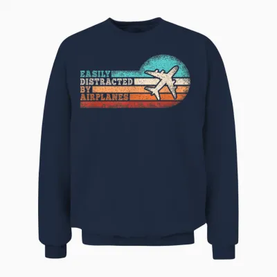 Easily Distracted by Airplanes Funny Pilot Aviation Men Unisex Sweatshirt - Navy