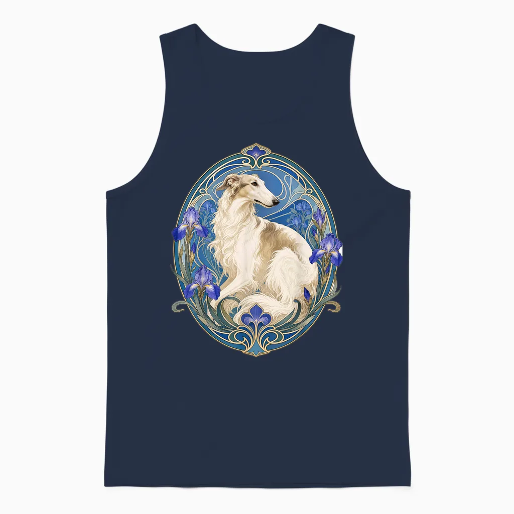élégant Lévrier Russe Borzoi Art Nouveau Unisex Tank Top in Navy