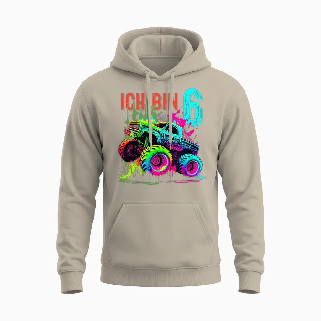 Kinder Ich Bin 6 Jahre Junge Mädchen 6. Geburtstag Monster Truck Unisex Hoodie in Sand