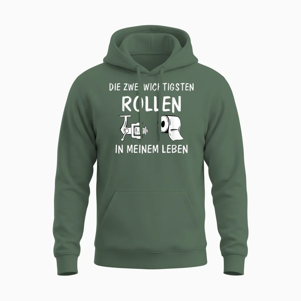 Funny Angel T-Shirt with German Text "die Zwei Wichtigsten Rollen in Meinem Leben ", Black Unisex Hoodie in Military Green