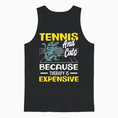 Tennis and Cats Because Therapy Is Expensive Unisex Tank Top - Black
