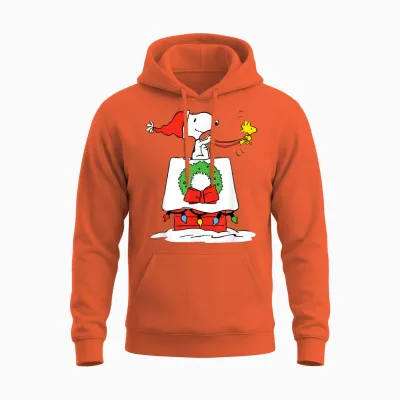 Peanuts Holiday Snoopy's Doghouse Sleigh Unisex Hoodie - Orange