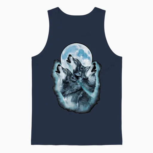Wolf Wild Animals Full Moon Three Howling Wolves T-Shirt, Black, S Unisex Tank Top - Navy