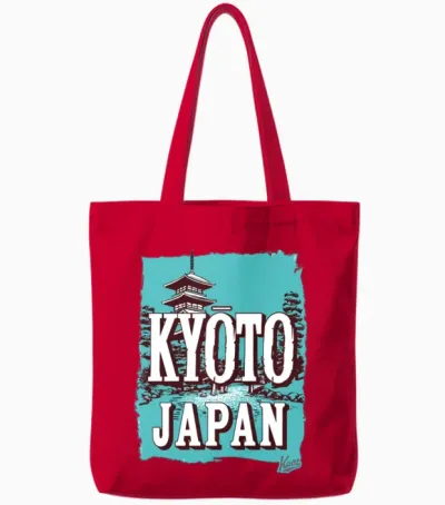 Kyoto Pagoda Retro Tote Bags - Red