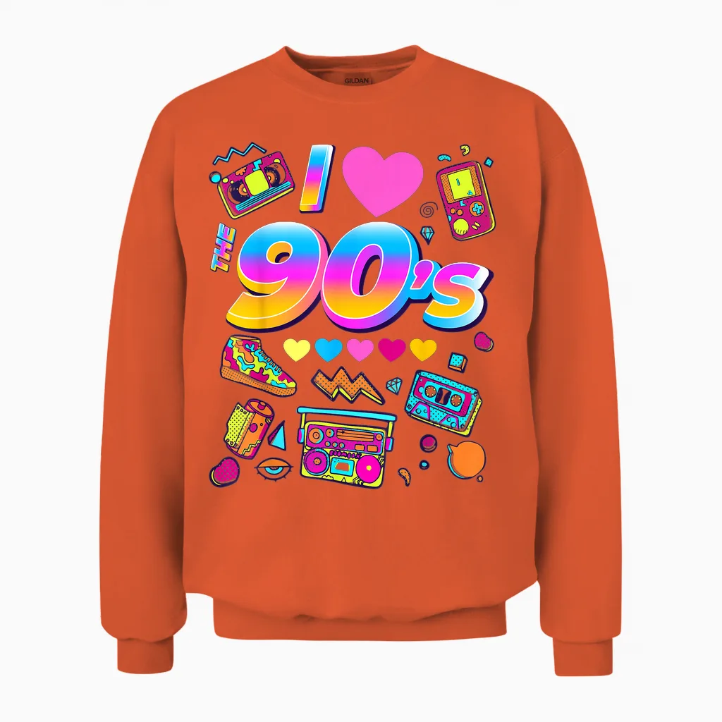 Cool 90's Music Party, 90s Retro Graphic Design Unisex Sweatshirt in Orange