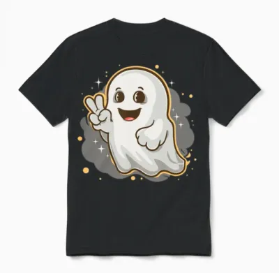 Peace Ghost Retro Design Unisex T-Shirt - Black