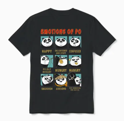 Kung Fu Panda Emotions of Po Portrait Grid T-Shirt, Black Unisex T-Shirt - Black