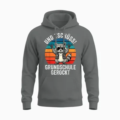 Und Tschüss! Grundschule Gerockt Waschbär Unisex Hoodie - Graphite Heather