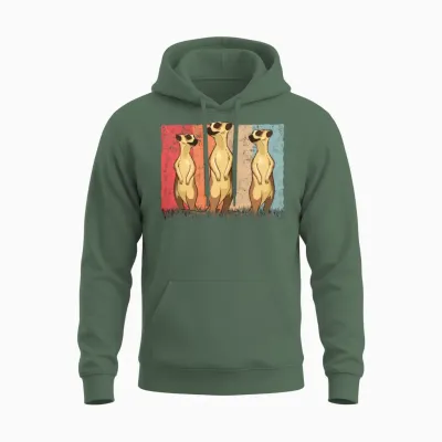 Meerkat Vintage Retro Unisex Hoodie - Military Green