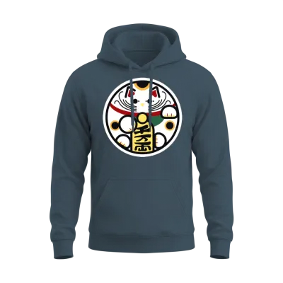 Round Lucky Cat Unisex Hoodie - Dark Heather