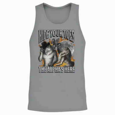 Hide Your Toes the Alpha's Here Funny Werwolf Meme Bootleg Unisex Tank Top - Sport Grey