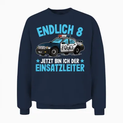 Polizei Shirt 8 Jahre Jungen | Polizei 8. Geburtstag Unisex Sweatshirt - Navy