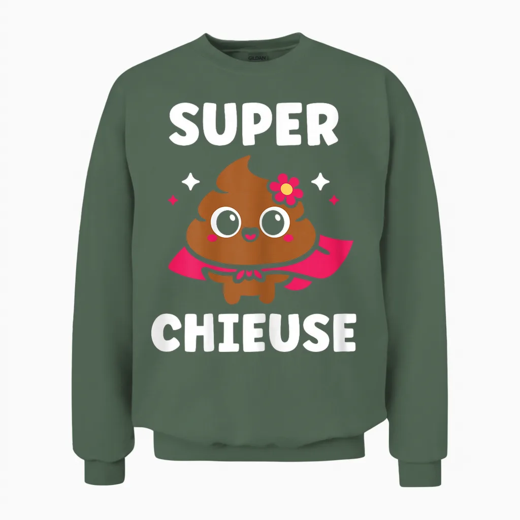 Crotte Blague Rigolo Chieuse Caca Humour Fille Super Chieuse Unisex Sweatshirt in Military Green