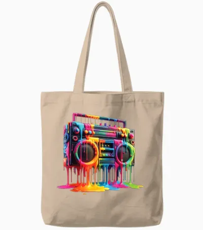 Dripping Paint Boombox Old-School 80s Hip Hop Street Style Tote Bags - Natural