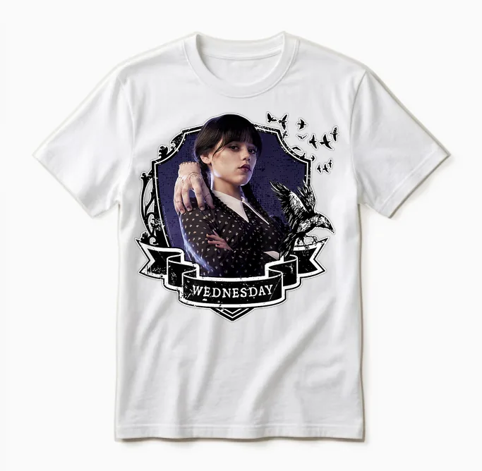 Mittwochsserie Nevermore Frame Wednesday Kurzarm Unisex T-Shirt in White