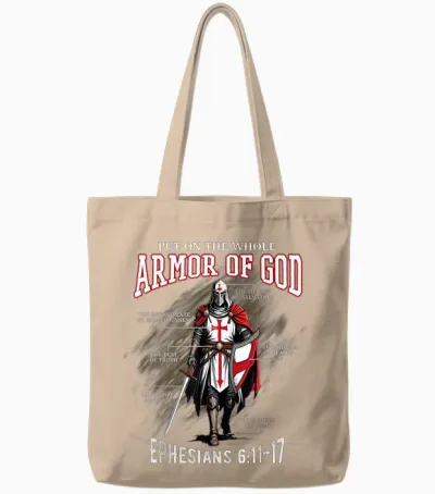 Full Armor of God Men Women Kids Christian Bible Verse Gift Tote Bags - Natural