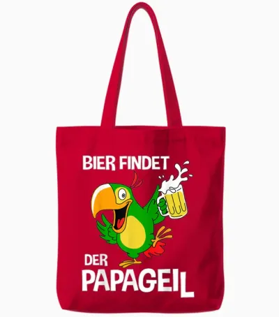 Men's Funny Father's Day T-Shirt with German Text "bier Findet Der Parrot", Black, S Tote Bags - Red