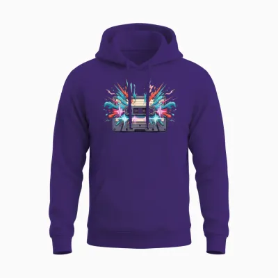 Retro Cassette Burst Unisex Hoodie - Purple