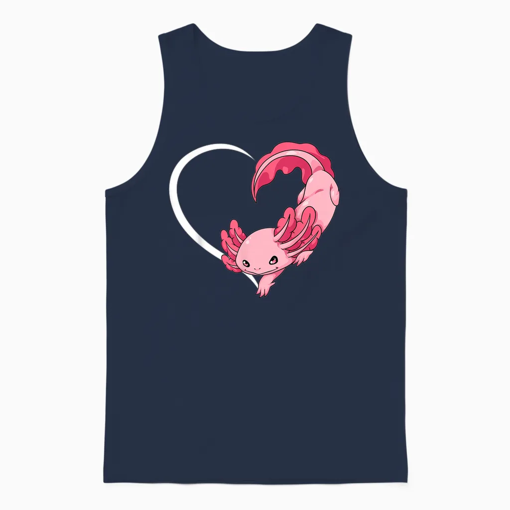 Axolotl T-Shirts for Women Girls Children Axolotl T-Shirt Heart T-Shirt, Black Unisex Tank Top in Navy