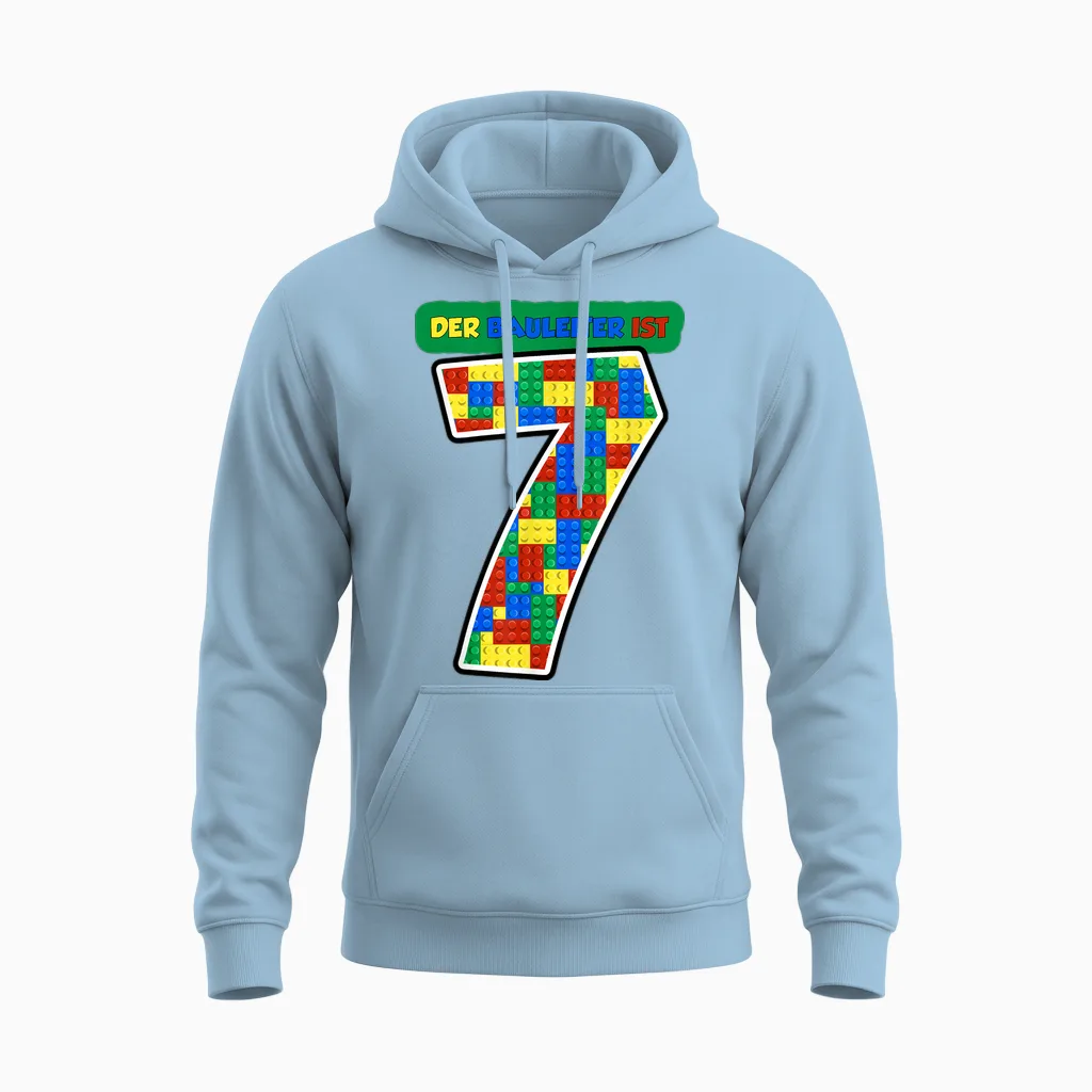 Junge 7. Geburtstag Bausteine 7 Jahre Kind Klemmbausteine Unisex Hoodie in Light Blue