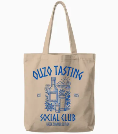 Ouzo Tasting Social Club | Raki Anis Schnapps Greece Tote Bags - Natural