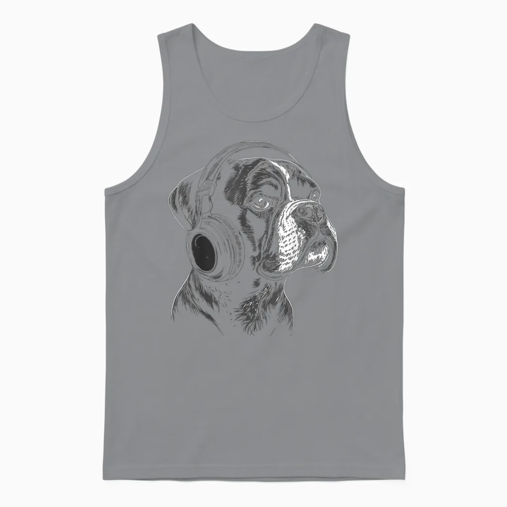Boxer Chien Motif Animal Animalier Musique Casque Boxer Unisex Tank Top in Sport Grey